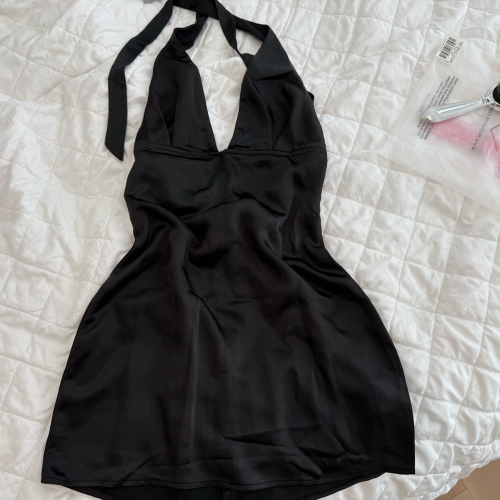 Motel Rocks Black and White Pleated Halter Sundress